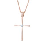 Γυναικείος Σταυρός , Ροζ χρυσός 18κ Με Διαμάντι